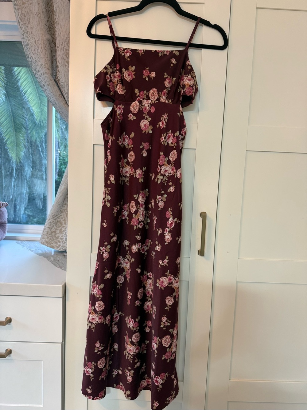 Altar'd State Burgundy Dress with Pink Rose Print